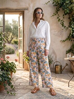 Threads of Luxx Lemon Print Wide Leg Pants NWT Size XL